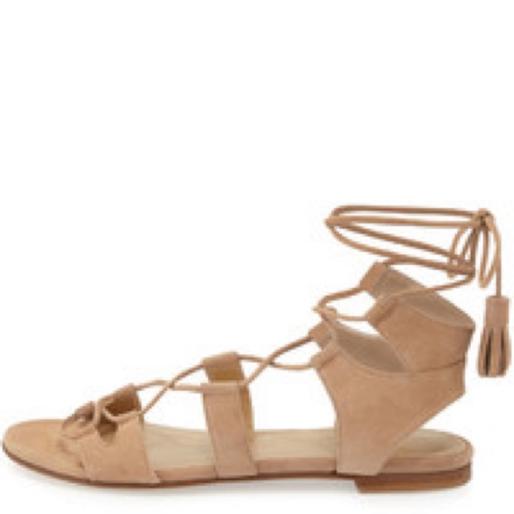 Stuart Weitzman Romanflat Suede Gladiator Sandal Cashew (Size 10)